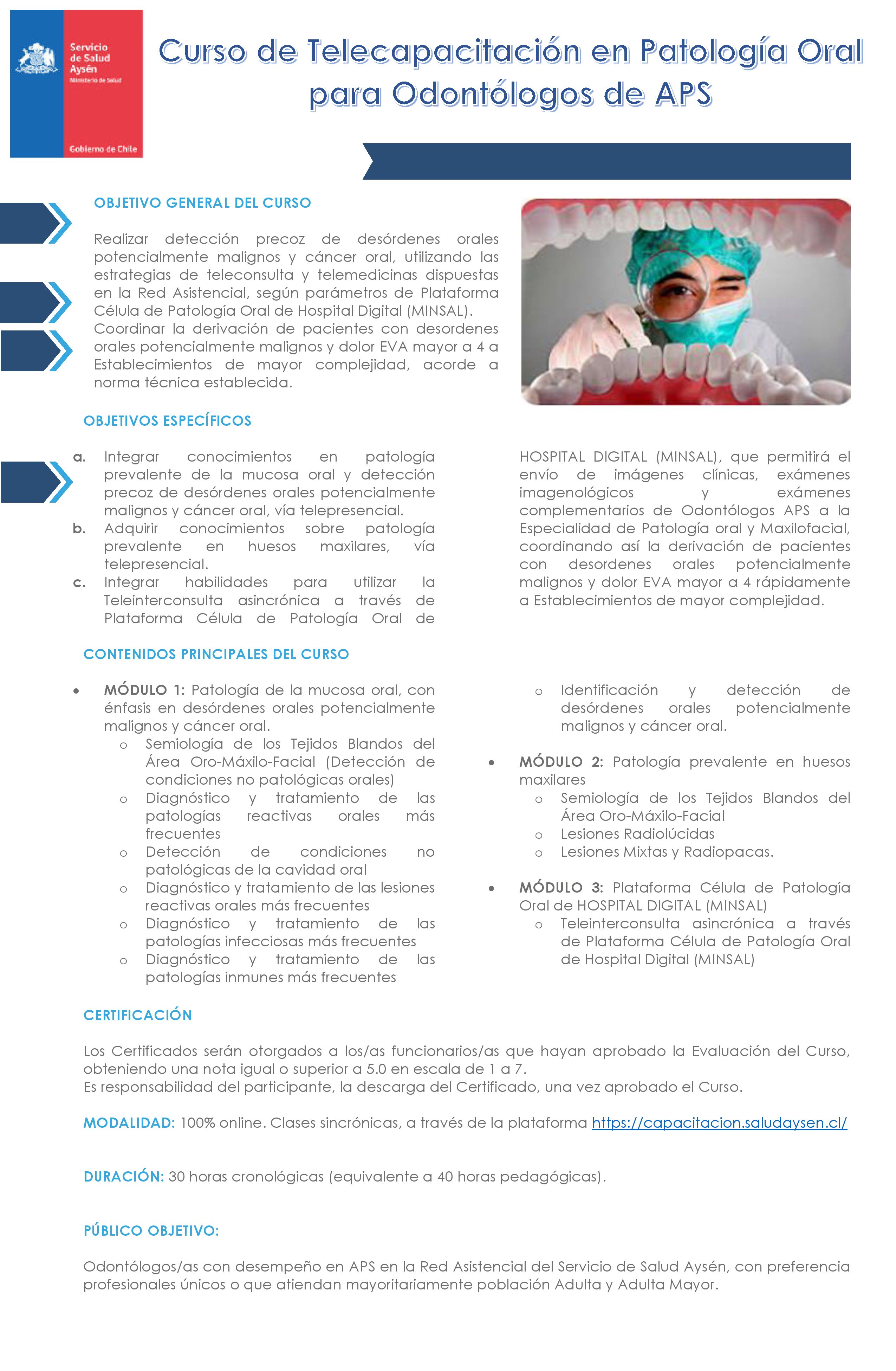 Curso de Telecapacitación en Patología Oral para Odontólogos de APS