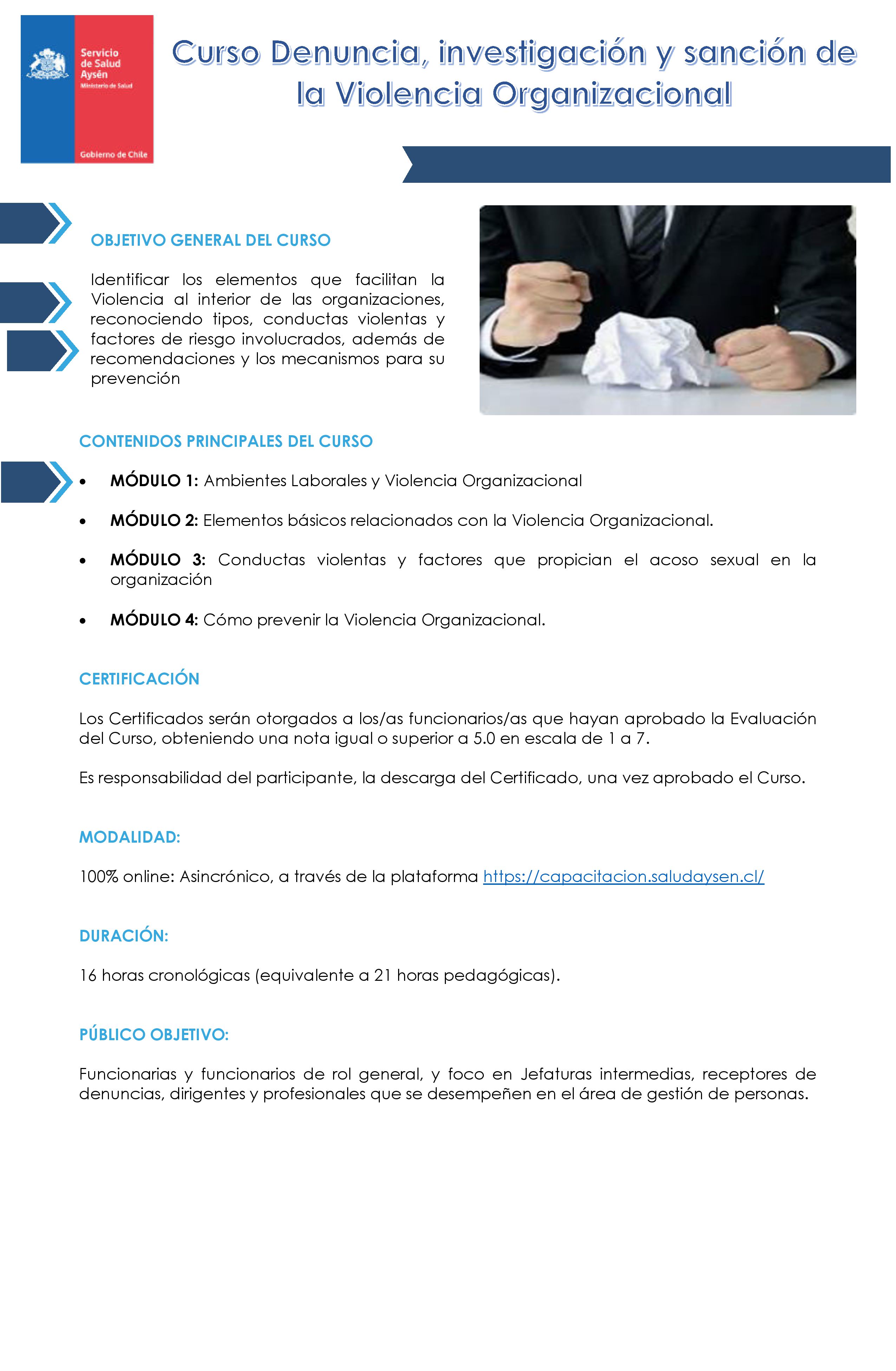 Curso Denuncia, investigación y sanción de la Violencia Organizacional
